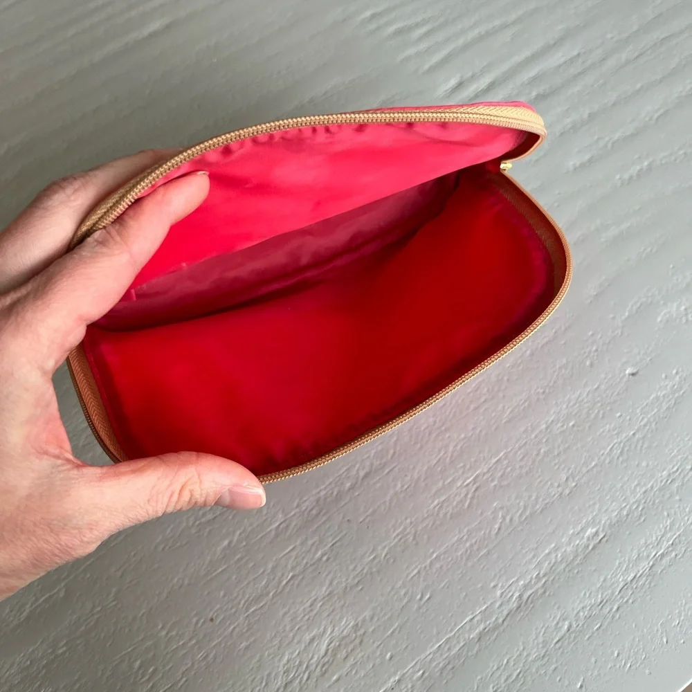 Vintage 90s Estée Lauder Pink Tan Zip Cosmetic Makeup Travel Bag